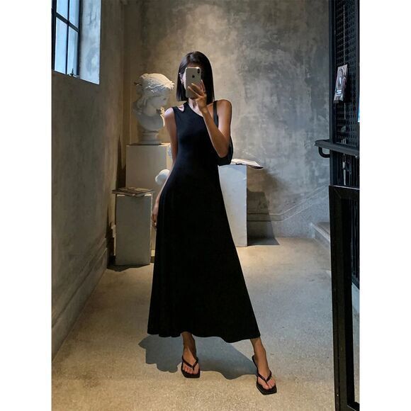Commense‎ Cutout Backless Black Long Knit Dress with Open Back Size M - Picture 6 of 13
